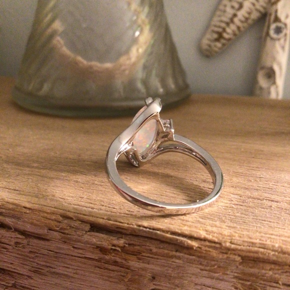 White Gold Plated Brass Created Fire Opal with cubic zirconia sz 8 - Picture 4 of 8